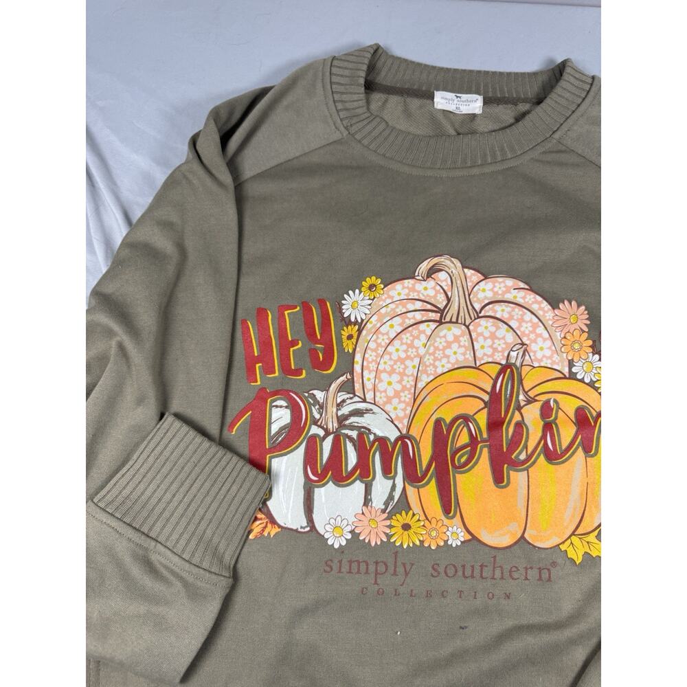 Simply Southern Hey Pumpkin Graphic Sweatshirt Olive Green Women’s XL - Picture 4 of 13